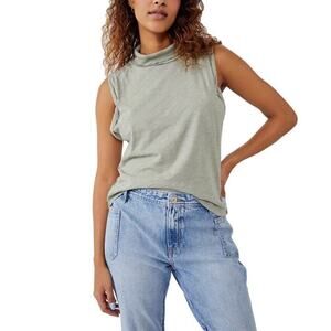 Free People Xena Tank green mock neck lounge casual stretch medium womens boho